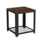 Iron Framed Side Table with Wooden Top and Wire Mesh Open Shelf, Brown and Black-Side & End Tables-Brown and Black-Shaving Board Veneer and Iron-JadeMoghul Inc.