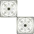 Iron Wall Decor with Flower Accent and Squared Framed Design, Assortment of Two, Bronze-Metal Wall Decor-Bronze-Iron-JadeMoghul Inc.