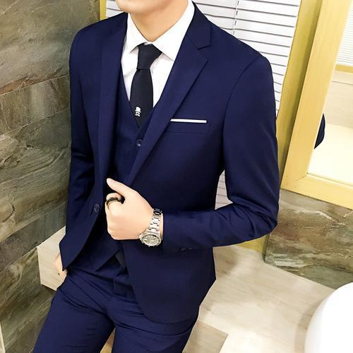 Jacket, Pants & Vest: Men Formal Suit - 3 Pieces Sets-Navy Blue-S-JadeMoghul Inc.
