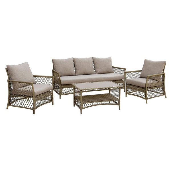 Jacquelyn Contemporary Patio Seating, Set Of 4, Light Gray-Outdoor Lounge Sets-Light Gray-Aluminum Fabric Tempered Glass-JadeMoghul Inc.