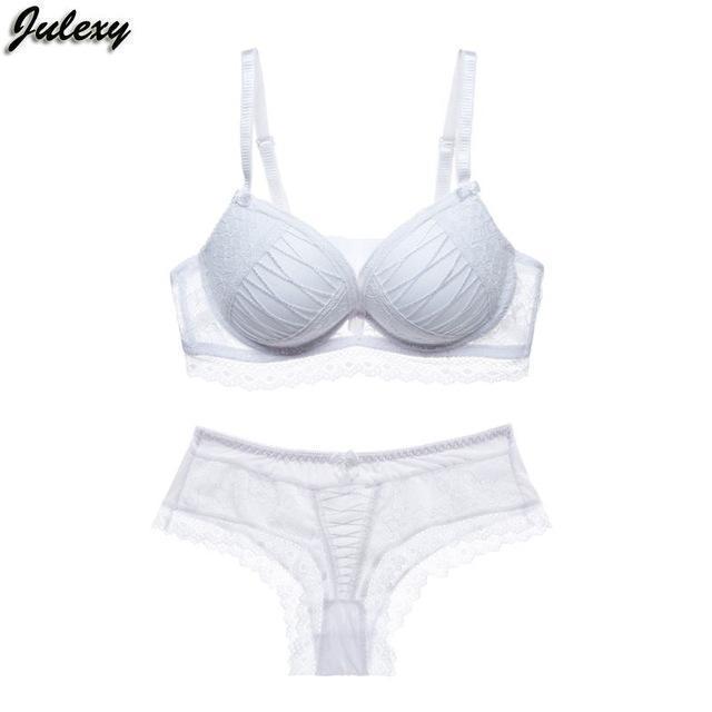 Jadexy Sexy ABC push up women bra set lace hollow out underwear and panty set young lady fashion temptation Bra Brief Sets-White-75B-JadeMoghul Inc.