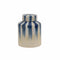 Jars Small Size Ceramic Lidded Jar with Stripe Design, White and Blue Benzara