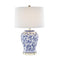 Transitional Ceramic Jar Lamp with Floral Pattern, Blue and White