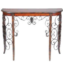 Jazzy Wooden And Metal Table-Console Tables-Brown and Orange-Wood and Metal-Polished-JadeMoghul Inc.