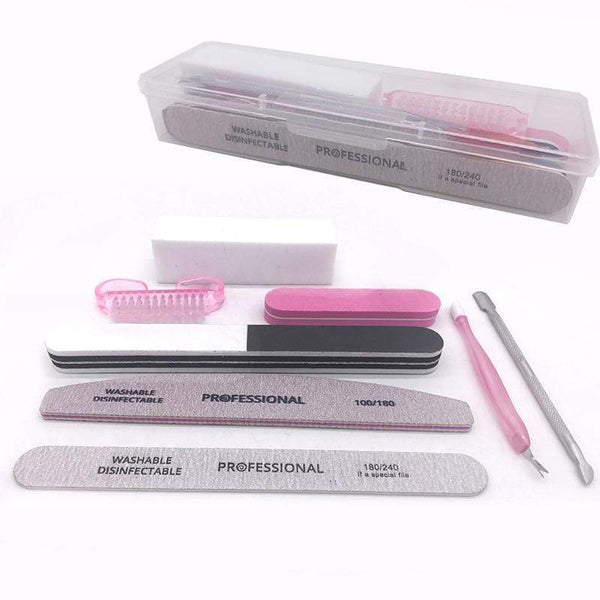 Jearlyu 8pcs/set Nail Kit Art Sand Files Buffer Sponge Block Brush Cuticle Pusher Gel Polish Set Acrylic Manicure Tools With Box JadeMoghul Inc. 