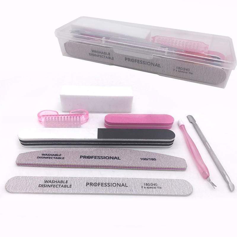 Jearlyu 8pcs/set Nail Kit Art Sand Files Buffer Sponge Block Brush Cuticle Pusher Gel Polish Set Acrylic Manicure Tools With Box JadeMoghul Inc. 