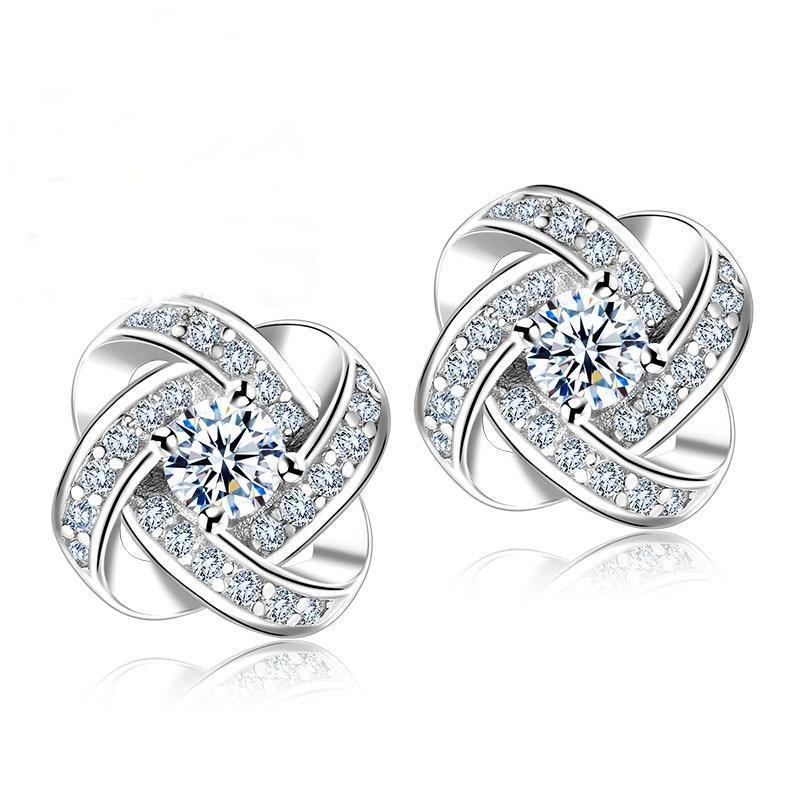 Jemmin Crystal Earrings 925 Sterling Silver Knot Flower Stud Earrings for Women Brincos Bijoux Wedding Jewelry--JadeMoghul Inc.
