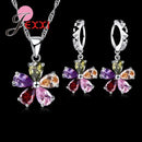 Jemmin Five Petaled Flowers Shinning Colorful Crystal Pendant Jewelry Sets Gift 925 Sterling Necklace Dangle/Hoop Earring Sets--JadeMoghul Inc.