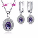 Jemmin Luxury Women Bridal Jewelry Set For Wedding Engagement Accessory Purple Austrian Crystal Statement Necklace Earring Set--JadeMoghul Inc.