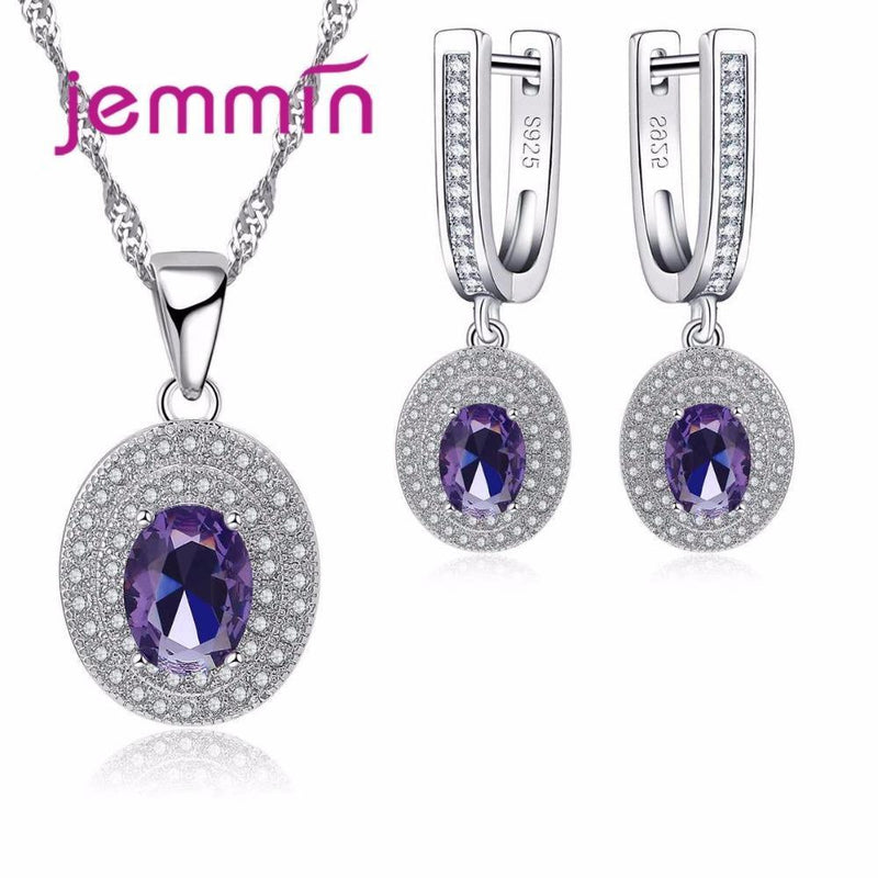 Jemmin Luxury Women Bridal Jewelry Set For Wedding Engagement Accessory Purple Austrian Crystal Statement Necklace Earring Set--JadeMoghul Inc.