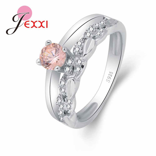 Jemmin Sweet Wreath Jewelry With Pink Austrian Crystal 925 Sterling Silver Ring Women Present Party Enagaement High Quality-7-JadeMoghul Inc.