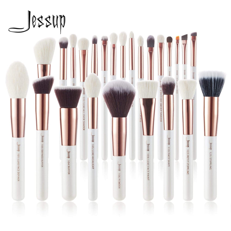 Jessup Makeup brushes set 6-25pcs Pearl White / Rose Gold Professional Make up brush Natural hair Foundation Powder Blushes AExp