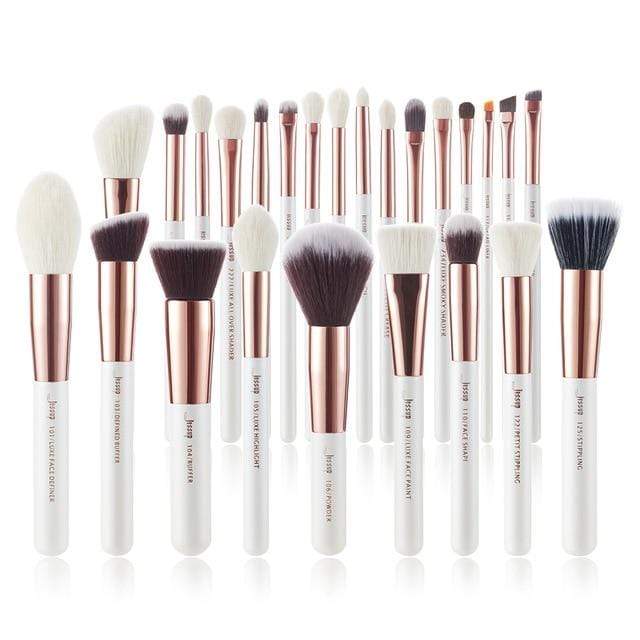 Jessup Makeup brushes set 6-25pcs Pearl White / Rose Gold Professional Make up brush Natural hair Foundation Powder Blushes AExp