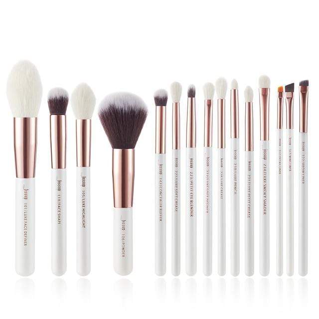 Jessup Makeup brushes set 6-25pcs Pearl White / Rose Gold Professional Make up brush Natural hair Foundation Powder Blushes AExp