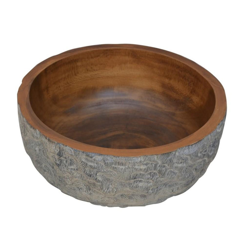 Jewellery Holder And Box Rough Textured Wooden Decorative Bowl In Round Shape, Gray and Brown Benzara