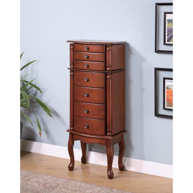 Traditional Jewelry Armoire with Antiqued Hardware, Brown