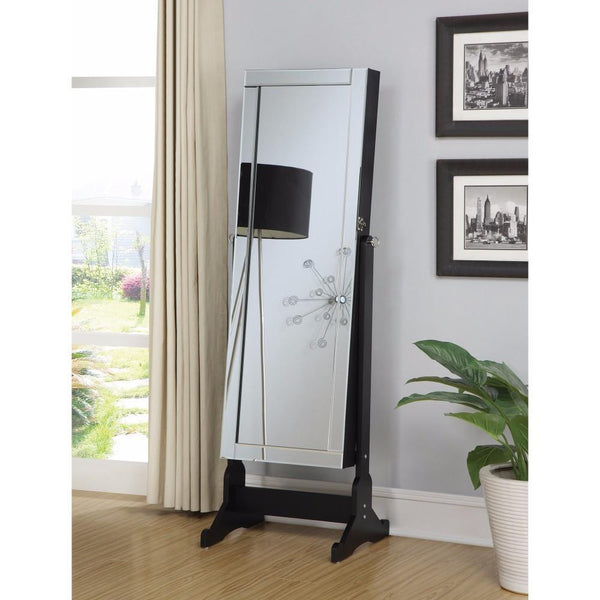 Jewelry Boxes and Organizers Sophisticated Jewelry Cheval Mirror With Interior Storage, Black Benzara