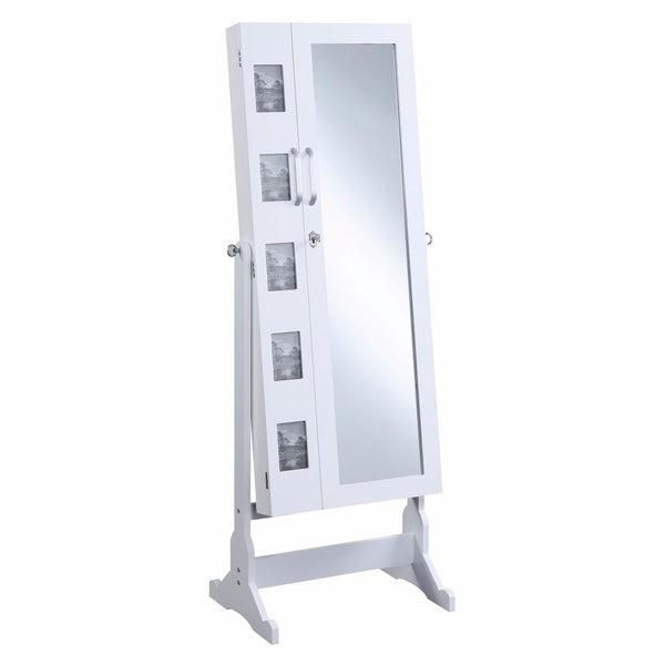 Jewelry Cheval Mirror With Picture Frames, White-Floor Mirrors-White-MDF-JadeMoghul Inc.