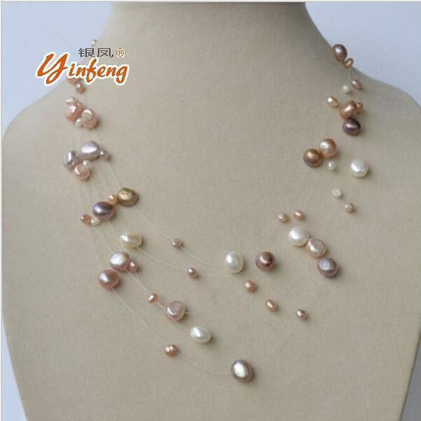 [MeiBaPJ] S925 silver clasp natural freshwater pearl necklace Multi layer white/gold/colar for the public to wear fine jewelry