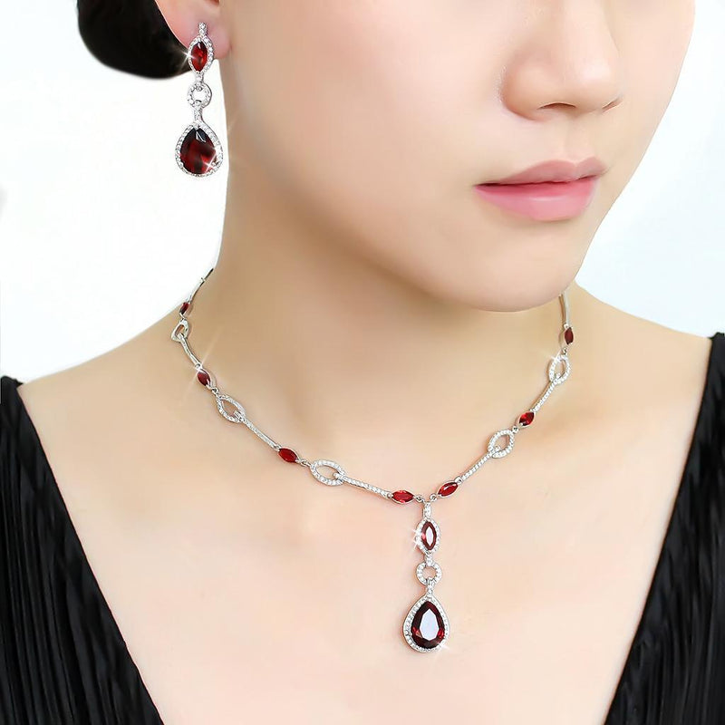 Costume Jewelry 3W1423 Rhodium Brass Jewelry Sets with Synthetic in Garnet