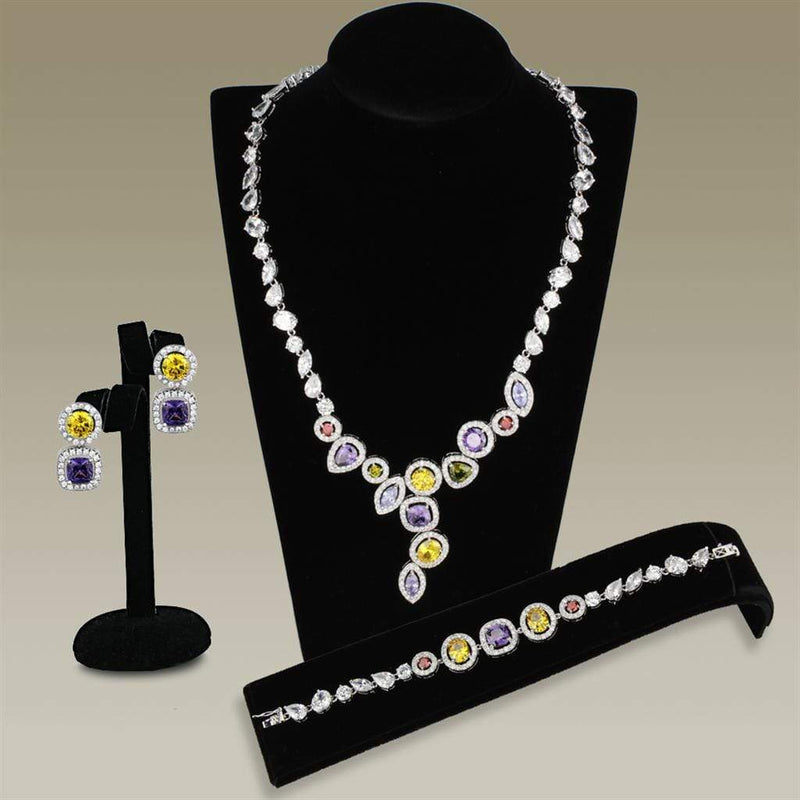 Jewelry Sets Costume Jewelry 3W930 Rhodium Brass Jewelry Sets with AAA Grade CZ Alamode Fashion Jewelry Outlet