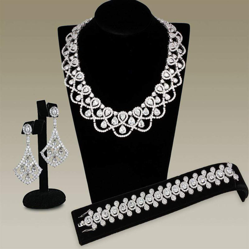 Jewelry Sets Costume Jewelry 3W931 Rhodium Brass Jewelry Sets with AAA Grade CZ Alamode Fashion Jewelry Outlet