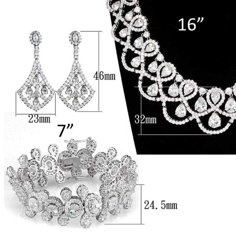 Jewelry Sets Costume Jewelry 3W931 Rhodium Brass Jewelry Sets with AAA Grade CZ Alamode Fashion Jewelry Outlet