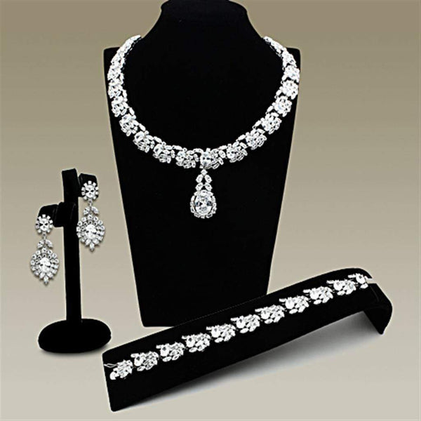 Jewelry LO2333 Rhodium Brass Jewelry Sets with AAA Grade CZ