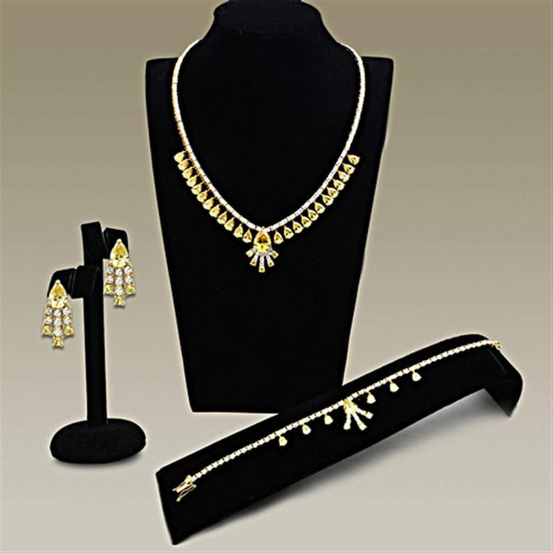 Jewelry LO2429 Gold Brass Jewelry Sets with AAA Grade CZ in Topaz