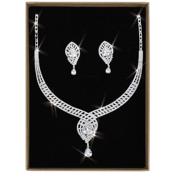 Vintage Jewelry 3W1415 Rhodium Brass Jewelry Sets with AAA Grade CZ