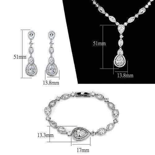 Women's Jewelry 3W1093 Rhodium Brass Jewelry Sets with AAA Grade CZ