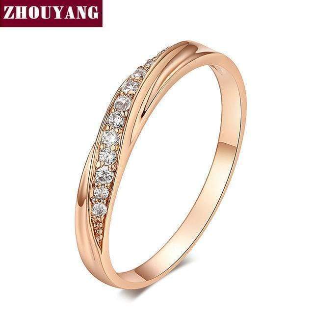 ZHOUYANG Top Quality Simple Cubic Zirconia Lovers Rose Gold Color Wedding Ring Jewelry Full Sizes Wholesale ZYR314 ZYR317