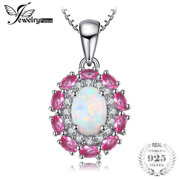 JewelryPalace 0.9ct Created Opal Inlay Pink Sapphire Pendant For Women 925 Sterling Silver Wedding Jewelry Not Include the Chain--JadeMoghul Inc.