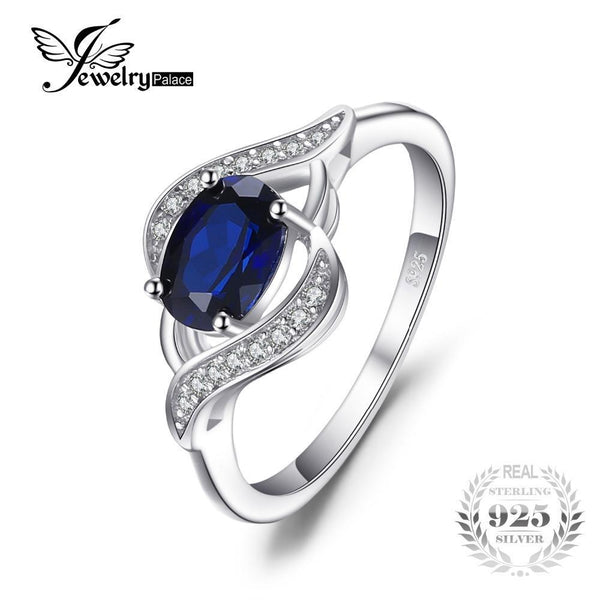 JewelryPalace 1.1ct Created Blue Sapphire Statement Ring 925 Sterling Silver Jewelry Ring Sets New Gift For Women As Gifts-6-China-JadeMoghul Inc.