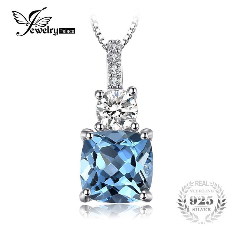 JewelryPalace 2.2ct Cushion-Cut Genuine Sky Blue Topaz Pendant Necklace 925 Sterling Silver 45cm Box Chain Fine Jewelry--JadeMoghul Inc.