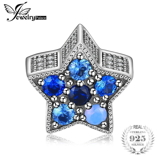 Jewelrypalace 925 Sterling Silver Blue Bubble Star Shaped Beads Charms Fit Bracelets Gifts For Her Anniversary Fashion Jewelry--JadeMoghul Inc.