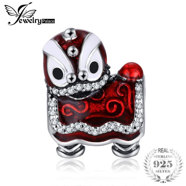 Jewelrypalace 925 Sterling Silver Chinese Lion Dance Red Enamel Beads Charms Fit Bracelets Gifts For Women Fashion Jewelry--JadeMoghul Inc.