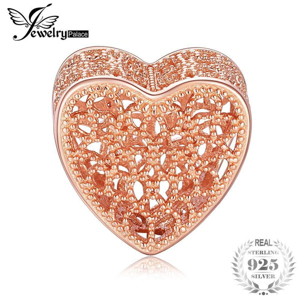 Jewelrypalace 925 Sterling Silver Hollow Out Heart Rose Gold Plated Beads Charms Fit Bracelets Gifts For Women Fashion Jewelry--JadeMoghul Inc.
