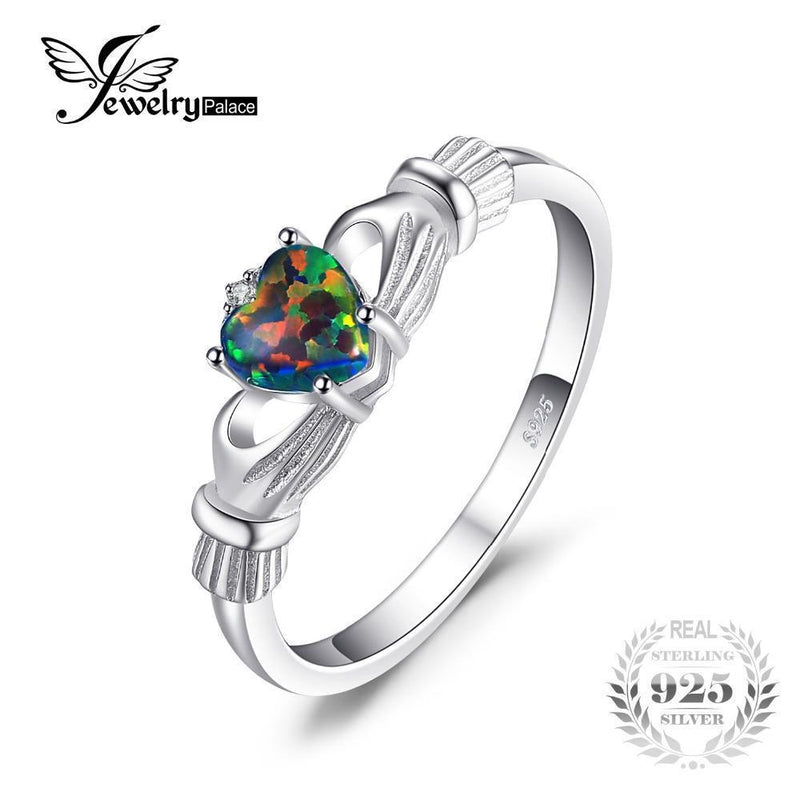 JewelryPalace Black Fire Opal Multicolor Irish Claddagh Rainbow Ring Solid 925 Sterling Silver Love Heart Gemstone Jewelry-4-JadeMoghul Inc.