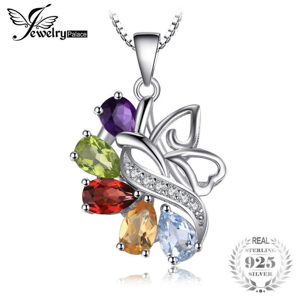 JewelryPalace Butterfly 2.4ct Genuine Amethyst Garnet Peridot Citrine Blue Topaz Pendant 925 Sterling Silver Without a Chain--JadeMoghul Inc.