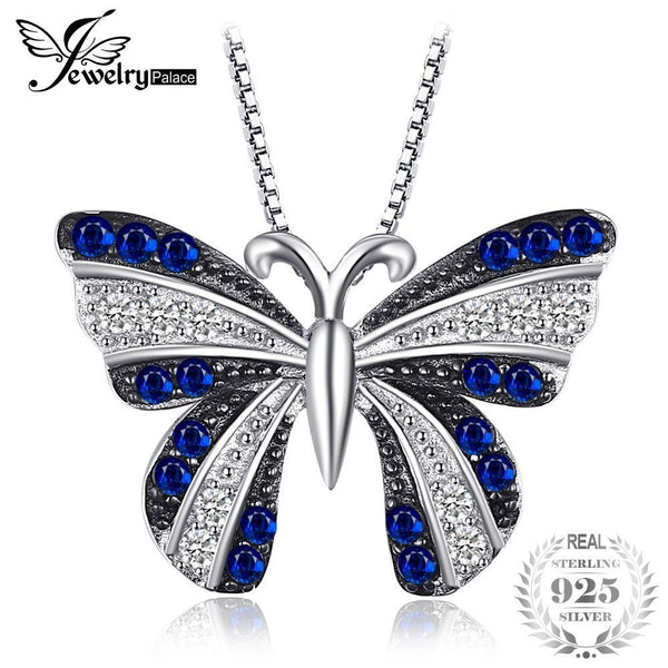 JewelryPalace Butterfly Created Blue Spinel Pendant 100% 925 Sterling Silver Not Include A Chain Woman's Fashion Charm--JadeMoghul Inc.