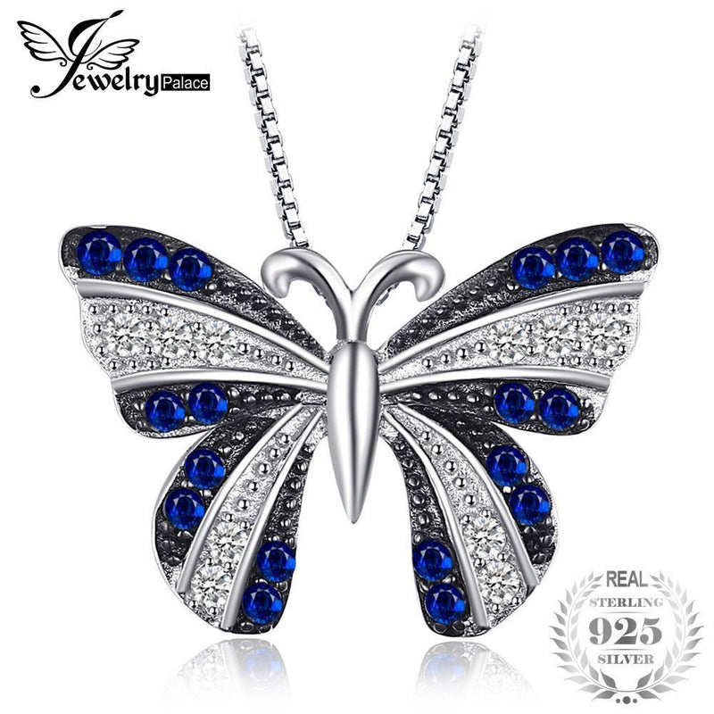 JewelryPalace Butterfly Created Blue Spinel Pendant 100% 925 Sterling Silver Not Include A Chain Woman's Fashion Charm--JadeMoghul Inc.