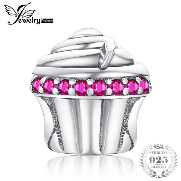 JewelryPalace Cute Love Cupcake Created Pink Sapphire Sterling Silver Charm Beads For Women 2018 New Hot Sale--JadeMoghul Inc.
