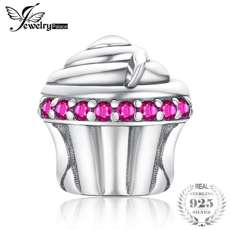 JewelryPalace Cute Love Cupcake Created Pink Sapphire Sterling Silver Charm Beads For Women 2018 New Hot Sale--JadeMoghul Inc.