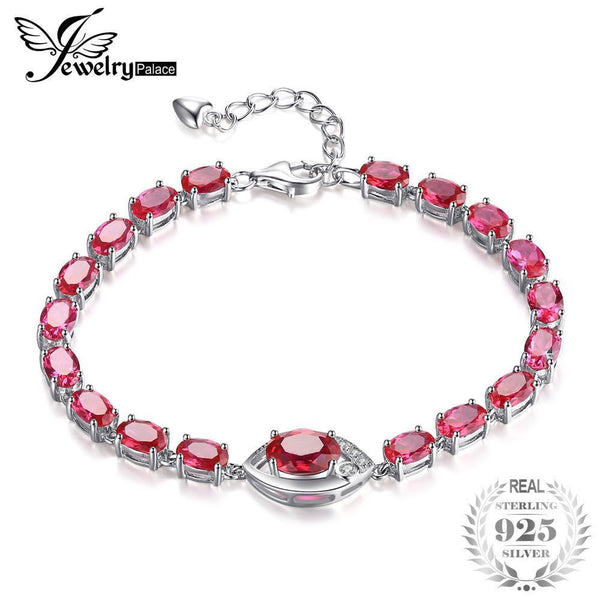 JewelryPalace Eye 10.8ct Created Red Ruby Link Bracelet 925 Sterling Silver Classics Wedding Set Fashion Accessories Charm Gift--JadeMoghul Inc.