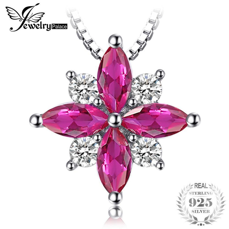 JewelryPalace Flowers 0.85ct Created Ruby Pendant Necklace 925 Sterling Silver Romantic Jewelry Not Include A Chain Charms--JadeMoghul Inc.