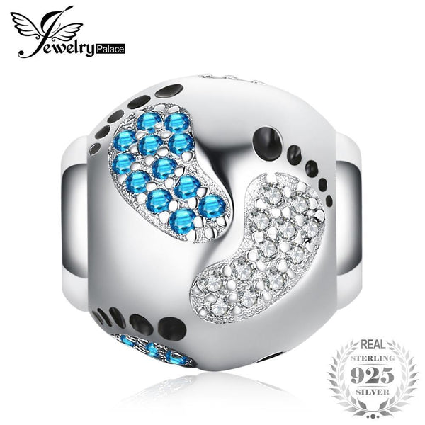 JewelryPalace Happy Childhood Cubic Zirconia Created Blue Sapphire Footprint 925 Sterling Silver Charm Beads 2018 New Hot Sale--JadeMoghul Inc.