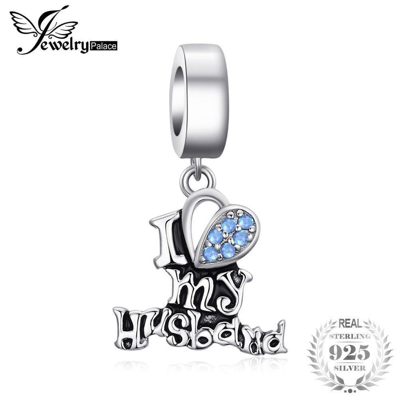 JewelryPalace I Love My Husband Created Blue Nano Heart Beautiful 925 Sterling Silver Charm Fit Bracelets--JadeMoghul Inc.