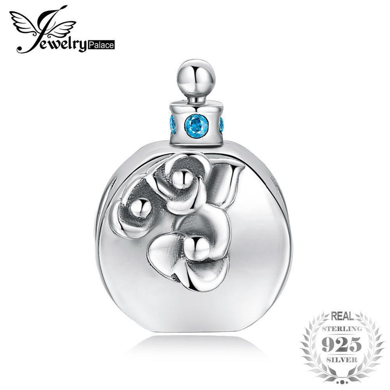 JewelryPalace Love In Paris Perfume BottleBlue Cubic Zirconia 925 Sterling Silver Charm Beads 2018 New Hot Sale Beautiful Gifts--JadeMoghul Inc.
