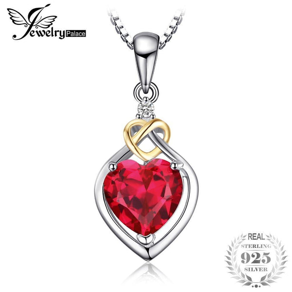JewelryPalace Love Knot Heart 2.5ct Created Ruby Pendant 18K Yellow Gold 925 Sterling Silver Brand Fine Jewelry Without a Chain--JadeMoghul Inc.